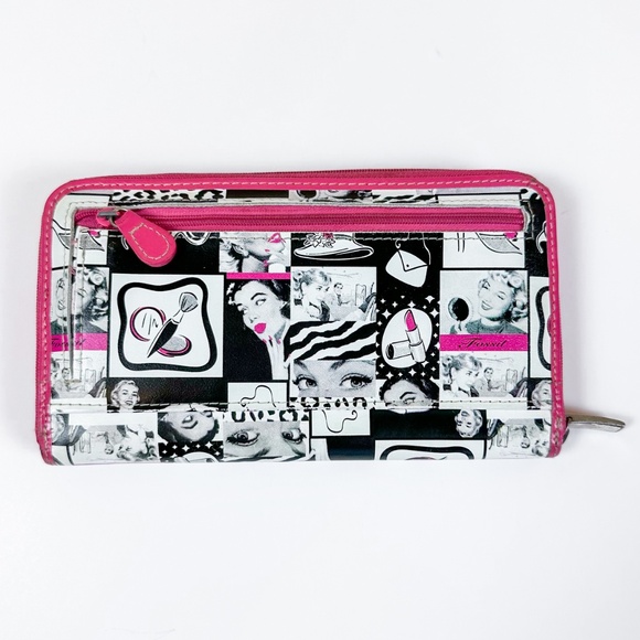 Fossil Liza Pop Art Zip Around Wallet Pink - Picture 7 of 12